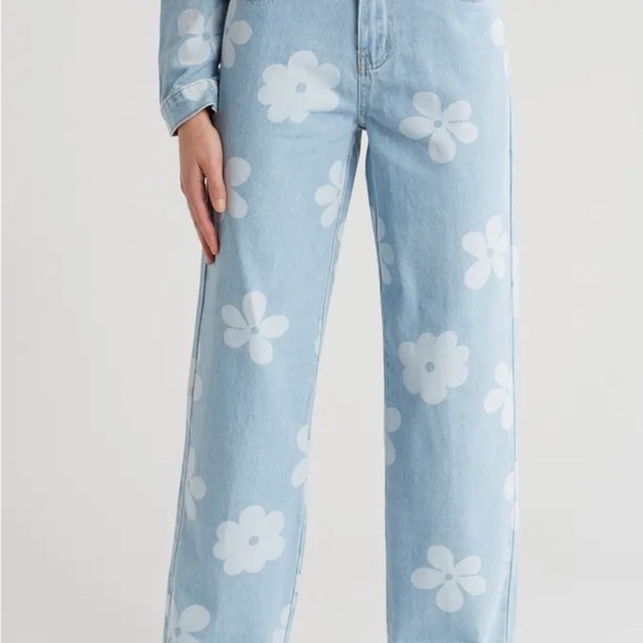 Flying Angel Floral Wide Leg Jeans - Picture 1 of 8